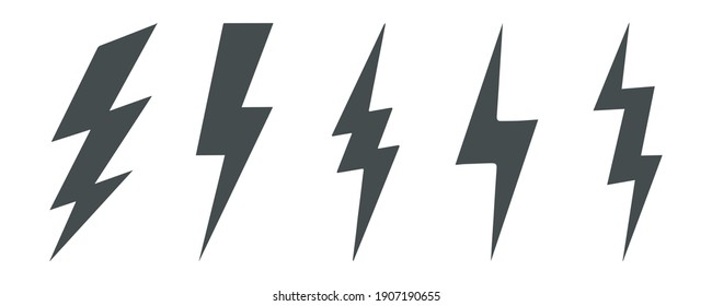 Black lightning bolt icon set vector