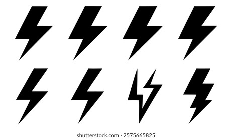  Black Lightning Bolt Icons silhouette vector