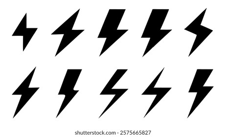  Black Lightning Bolt Icons silhouette vector
