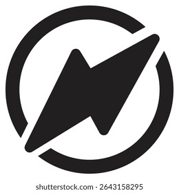 Black lightning bolt set within a circular arrow, symbolizing energy or power, possibly indicating a renewable energy concept or electrical charge. 