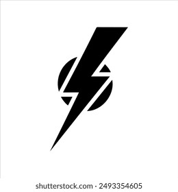 Black lightning bolt silhouette on white background. Bolt icon vector sign illustration design.