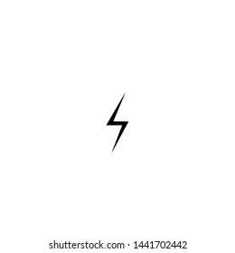 Black lightning bolt simple flat icon. storm or thunder and lightning strike sign isolated on white. High electricity voltage symbol. Vetor illustratiion