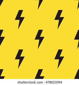 Black lightning bolts on yellow background. Seamless pattern in comic style. Vector illustration.