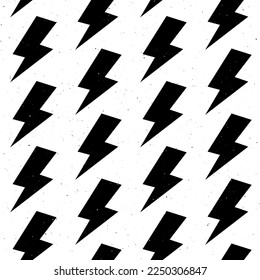Black lightning bolts seamless pattern. Thunderbolts repeating background. Storm and lightning strikes ornament wallpaper. Energy power or electricity voltage symbols.