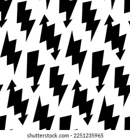 Black lightning bolts seamless pattern. Thunderbolts repeating background. Storm and lightning strikes ornament wallpaper. Energy power or electricity voltage symbols.