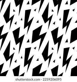 Black lightning bolts seamless pattern. Thunderbolts repeating background. Storm lightning strikes ornament wallpaper. Sharp forms.