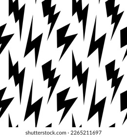 Black lightning bolts seamless pattern. Thunderbolts repeating background. Storm and lightning strike ornament wallpaper. High voltage symbols. Rock music backdrop. Vector