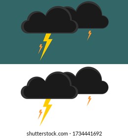 Black and lightning cloud icon. Flat illustrator design. gray and white background