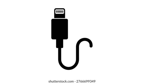 Black lightning connector cable icon displayed against a white background silhouette
