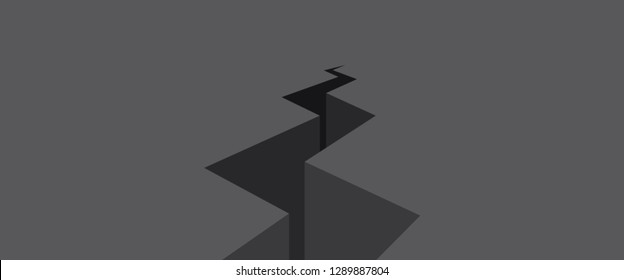 Black lightning shaped deep crack on the ground clipart banner template, relationship broken as sign, symbol, app ui ux, web, Morden flat design style vector eps 10 isolated on asphalt background