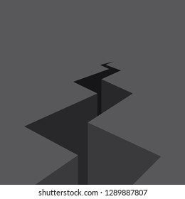 Black lightning shaped deep crack on the ground clipart banner template, relationship broken as sign, symbol, app ui ux, web, Morden flat design style vector eps 10 isolated on asphalt background