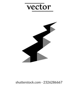 Black lightning shaped long deep crack on the ground, vector illustration on white background..eps