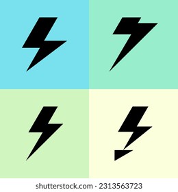 Black lightning shapes are on a color background. Flat vector illustration