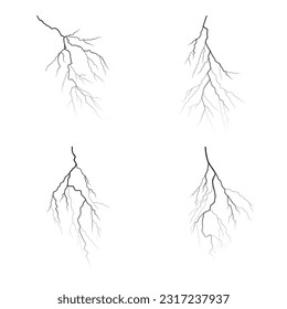 Siluetas de rayo negro. Tormenta eléctrica aislada en blanco. Ilustración del vector EPS10