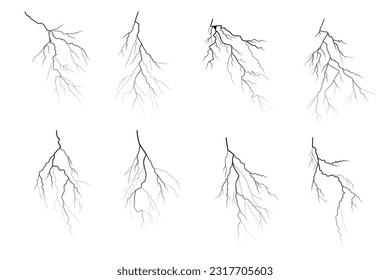 Black lightning silhouettes. Thunderstorm isolated on white. Vector illustration EPS10