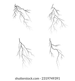 Siluetas de rayo negro. Tormenta eléctrica aislada en blanco. Ilustración del vector EPS10
