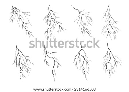 Black lightning silhouettes. Thunderstorm isolated on white. Vector illustration EPS10