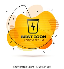 Black Lightning with trash can icon isolated on white background. Waste to energy. Garbage bin sign. Recycle basket sign. Fluid color banner. Vector Illustration