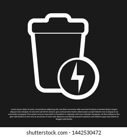 Black Lightning with trash can icon isolated on black background. Waste to energy. Garbage bin sign. Recycle basket sign. Vector Illustration