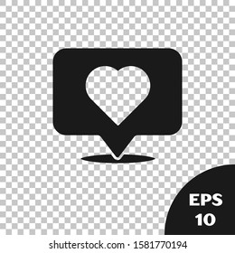 Black Like and heart icon isolated on transparent background. Counter Notification Icon. Vector Illustration