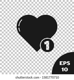 Black Like and heart icon isolated on transparent background. Counter Notification Icon.  Vector Illustration