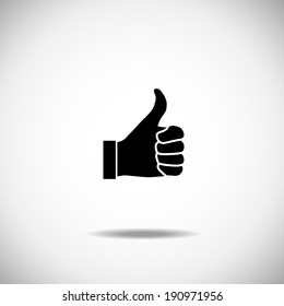 Black like vector icon with shadow. Thumb up