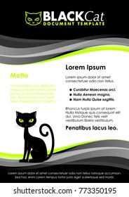 Black and lime green document template with cat symbol