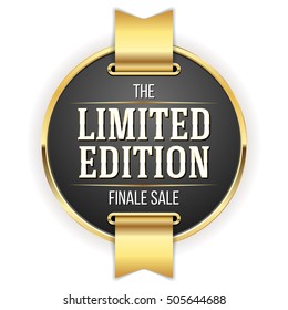 Black limited edition badge, button with gold border on white background