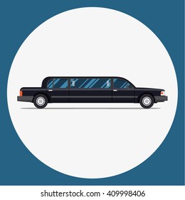 Black limo. limousine. Flat vector illustration. Isolate. Luxary vehicle. Side view