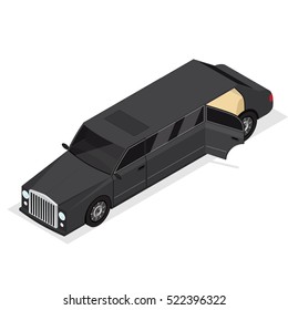 Black Limousine Luxury Vip Car Isometric View. Vector illustration