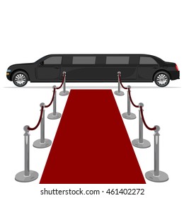 black limousine and red carpet, design element, flat, vector illustration