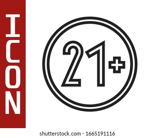 Black line 21 plus icon isolated on white background. Adults content icon.  Vector Illustration