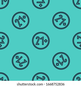 Black line 21 plus icon isolated seamless pattern on green background. Adults content icon.  Vector Illustration