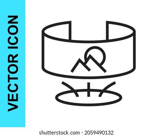 Black line 360 degree view icon isolated on white background. Virtual reality. Angle 360 degree camera. Panorama photo.  Vector