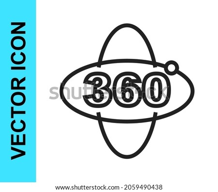 Black line 360 degree view icon isolated on white background. Virtual reality. Angle 360 degree camera. Panorama photo.  Vector