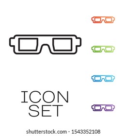 Black line 3D cinema glasses icon isolated on white background. Set icons colorful. Vector Illustration