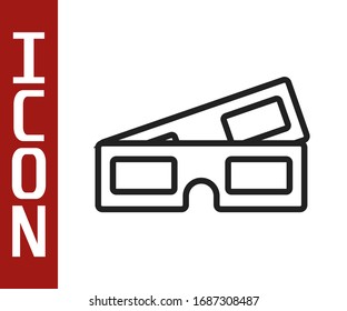 Black line 3D cinema glasses icon isolated on white background.  Vector Illustration