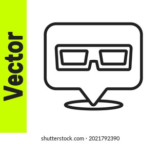 Black line 3D cinema glasses icon isolated on white background.  Vector