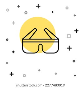 Black line 3D cinema glasses icon isolated on white background. Random dynamic shapes. Vector Illustration