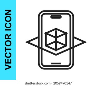 Black line 3d modeling icon isolated on white background. Augmented reality or virtual reality.  Vector