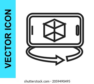 Black line 3d modeling icon isolated on white background. Augmented reality or virtual reality.  Vector