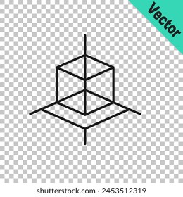 Black line 3d modeling icon isolated on transparent background. Augmented reality or virtual reality.  Vector