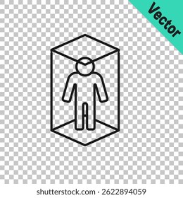Black line 3d modeling icon isolated on transparent background. Augmented reality or virtual reality.  Vector