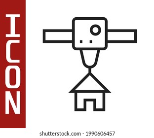 Black line 3D printer house icon isolated on white background. 3d printing.  Vector