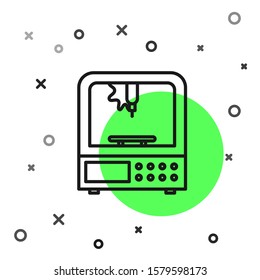 Black line 3D printer icon isolated on white background.  Vector Illustration