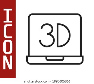 Black line 3D printer icon isolated on white background. 3d printing.  Vector