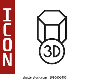 Black line 3D printer icon isolated on white background. 3d printing.  Vector