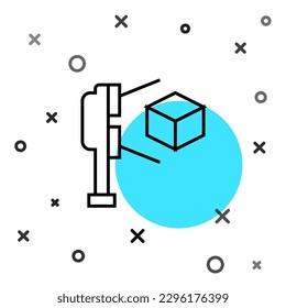 Escáner 3D de línea negra con icono de proyección de cubo aislado en fondo blanco. Formas dinámicas aleatorias. Vector