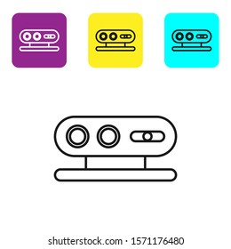 Black line 3d scanning system icon isolated on white background. Set icons colorful square buttons. Vector Illustration