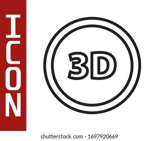 Icono de palabra en 3D de línea negra aislado en fondo blanco. Ilustración vectorial